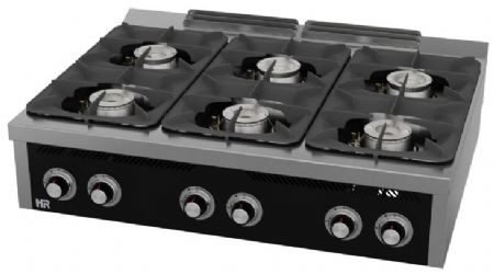 Fourneau de table professionnel à gaz avec 6 brûleurs 3x10,5 + 3x8,5 kW - 1200x930x322 mm