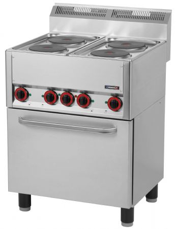 Fourneau profondeur 600 électrique 4 feux four électrique ventilé GN 1/1 66 triphasé - Casselin - C6FOE4FFEV66