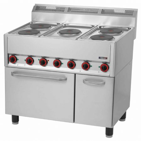 Fourneau profondeur 600 électrique 5 feux four électrique ventilé GN 1/1 99 Triphasé - Casselin - C6FOE5FFEV99