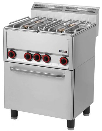 Fourneau profondeur 600 gaz 4 feux avec four électrique ventilé GN 1/1 66 Triphasé - Casselin - C6FOG4FFEV66
