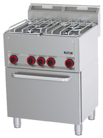 Fourneau profondeur 600 gaz 4 feux avec four électrique ventilé GN 1/1 P 66 - Casselin - C6FOG4FFEVP66
