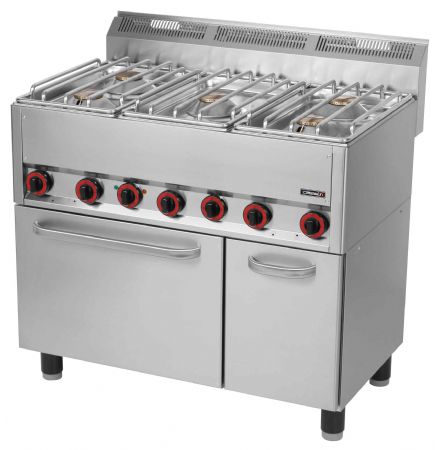 Fourneau profondeur 600 gaz 5 feux avec four électrique ventilé GN 1/1 99 - Casselin - C6FOG5FFEV99