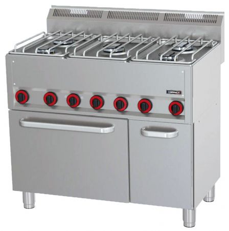 Fourneau profondeur 600 gaz 5 feux four électrique ventilé GN 1/1 P 99 triphasé - Casselin - C6FOG5FFEVP99