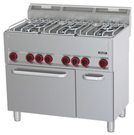 Fourneau profondeur 600 gaz 6 feux four électrique ventilé GN 1/1 P 99 Triphasé - Casselin - C6FOG6FFEVP99