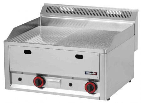 Plaque à snacker pro profondeur 600 Chrome Rainurée Texturée 66 Gaz 8 kW - Casselin - C6PASCRTG66