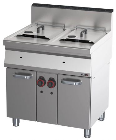 Friteuse cuisine pro profondeur 700 gaz avec soubassement 2x15 litres 80 - Casselin - C7FG15280S