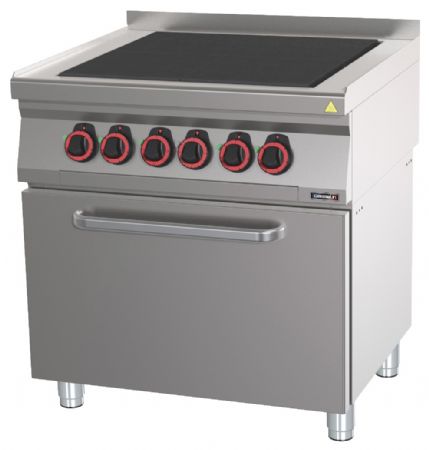 Fourneau profondeur 700 électrique 4 plaques coup de feu four électrique ventilé GN 1/1 80 Triphasé - Casselin - C7FOE4PFV80