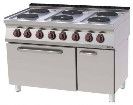 Fourneau profondeur 700 électrique 6 feux four électrique statique GN 2/1 120 Triphasé - Casselin - C7FOE6FFS120