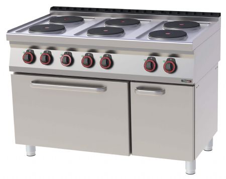 Fourneau profondeur 700 électrique 6 feux four électrique ventilé GN 1/1 120 Triphasé - Casselin - C7FOE6FFV120