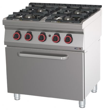 Fourneau profondeur 700 gaz 4 feux avec four à gaz GN 2/1 HP 80 - Casselin - C7FOG4FFGHP80