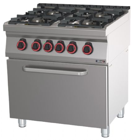 Fourneau profondeur 700 gaz 4 feux four électrique statique GN 2/1 HP 80 Triphasé - Casselin - C7FOG4FFSHP80