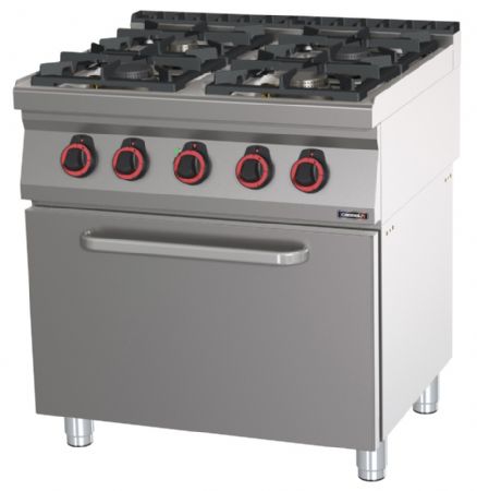 Fourneau profondeur 700 gaz 4 feux four électrique ventilé GN 1/1 HP 80 Monophasé - Casselin - C7FOG4FFVHP80
