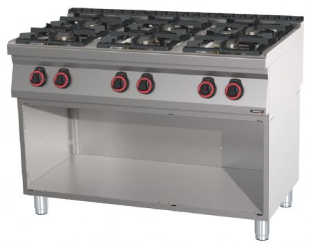 Fourneau profondeur 700 gaz 6 feux soubassement HP 120 2 x 4 500 W + 4 x 7 500 W - Casselin - C7FOG6FHP120S