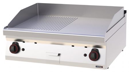 Plaque à snacker pro profondeur 700 Chrome Rainurée Lisse Gaz 80 14 kW - Casselin - C7PASCRLG80
