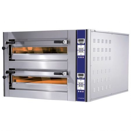 Four à Pizzas professionnel électrique 6+6 pizzas ø 350 mm, contrôle électronique, Triphasé - Virtus - CAB0013/CD