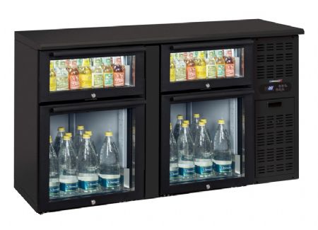 Arrire bar rfrigr professionnel noir avec 2 x 2 tiroirs mixtes vitrs 302 litres