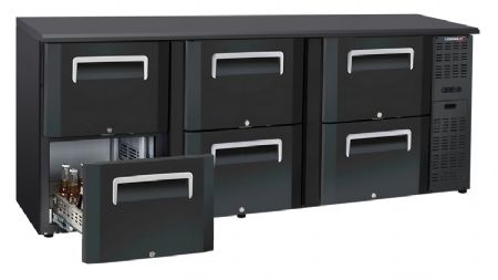 Arrire bar rfrigr noir professionnel avec 3 x 2 tiroirs 410 litres