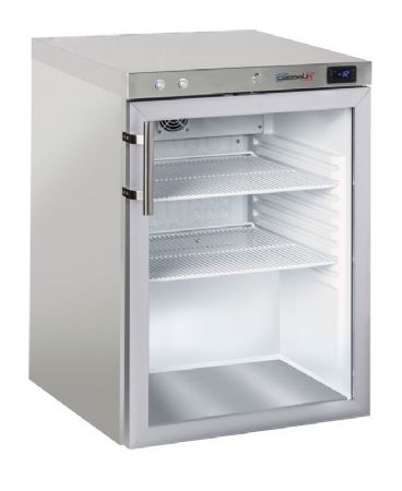 Mini armoire rfrigre ngative inox  boissons 1 porte vitre 140 L