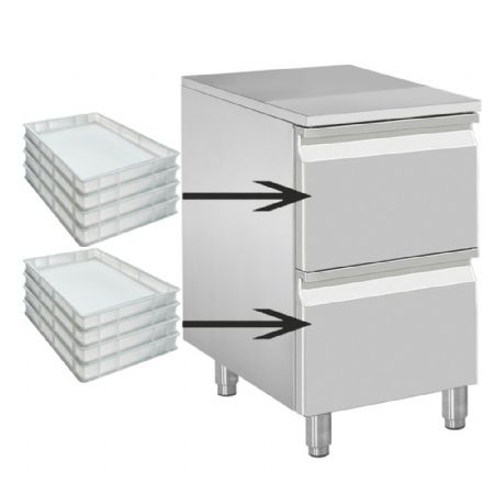 Meuble à pâtons en inox AISI 441 avec dosseret 2 tiroirs neutres - Diamond - CATP/P9