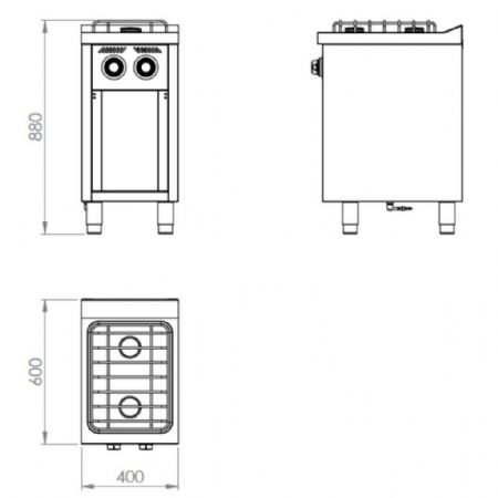 Fourneau profondeur 600 Gaz 2 brûleurs 9,5 kW à poser - Hr Fainca - CB2F600E