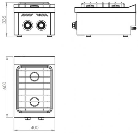 Fourneau de table à gaz professionnel avec 2 brûleurs 5,5 kW - 400x600x335 mm