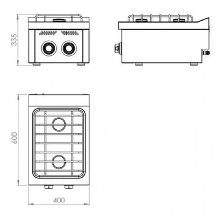 Fourneau profondeur 600 Gaz 2 brûleurs 9,5 kW à poser - Hr Fainca - CB2F600S