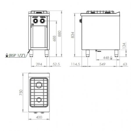 Cuisinière Gaz 2 brûleurs 9,5 kW sur placard - Hr Fainca - CB2F750E