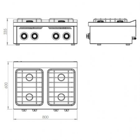 Fourneau profondeur 600 Gaz 4 brûleurs 19 kW - Hr Fainca - CB4F600S