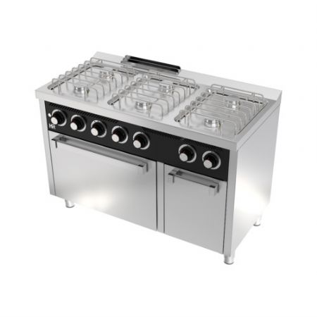 Fourneau  gaz professionnel sur four  gaz gn 1/1 avec 6 brleurs 5,5 kW - 1200x600x880 mm