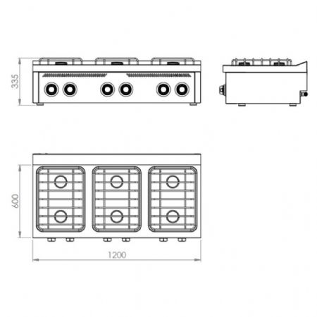 Fourneau gaz 6 brûleurs 28,5 kW profondeur 600 - Hr Fainca - CB6F600S