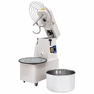 Pétrin spirale triphasé sur roulettes cuve amovible capacité 32 L 1 vitesse Pétrin spirale triphasé sur roulettes cuve amovible capacité 32 L 1 vitesse