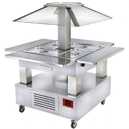 Îlot buffet chauffant bain-marie 4 x GN 1/1 150 bois blanc 1435x1435x1540 mm - Diamond - CBM/4D-A1