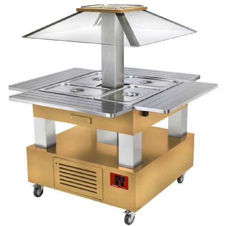 Îlot buffet chauffant bain-marie 4 x GN 1/1-150 bois clair 1435x1435x1540 mm - Diamond - CBM/4D-D1