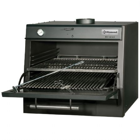 Four BBQ Au Charbon GN 1/1 + GN 2/4 75 kg/h Porte relevable Noir - Diamond Promo - CBQ-075/BK Four BBQ Au Charbon GN 1/1 + GN 2/4 75 kg/h Porte relevable Noir - Diamond Promo - CBQ-075/BK