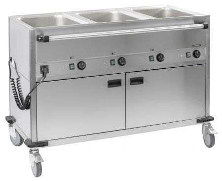 Chariot Bain marie à eau 3xGN 1/1 avec soubassement chauffant horizontal Monophasé - Casselin - CCBM3CH