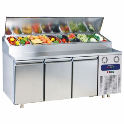 Table de pr�paration froide inox 3 portes GN 1/1 avec 10x GN 1/3 temp�rature -2/+8�C