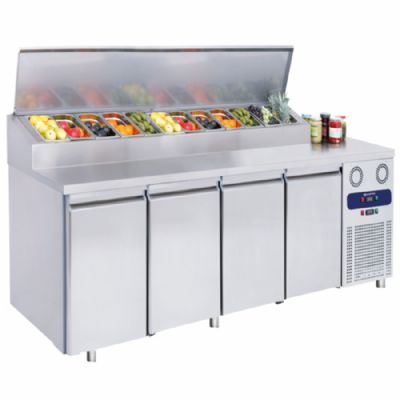 Table de pr�paration froide inox 4 portes GN 1/1 avec 9x GN 1/3 temp�rature -2/+8�C