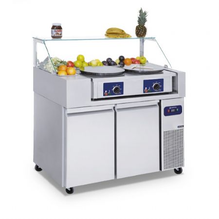 Saladette réfrigérée avec 2 portes vitrées GN 1/1 et vitrine, 9x GN 1/6 h=150 mm positive - Virtus - CCZ0070 Saladette réfrigérée avec 2 portes vitrées GN 1/1 et vitrine, 9x GN 1/6 h=150 mm positive - Virtus - CCZ0070