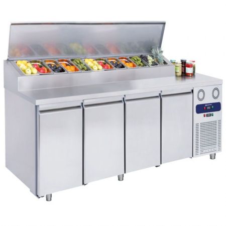 Saladette réfrigérée avec 4 portes pleines GN 1/1, 12 bacs GN 1/3 h=150 mm positive - Virtus - CCZ0071 Saladette réfrigérée avec 4 portes pleines GN 1/1, 12 bacs GN 1/3 h=150 mm positive - Virtus - CCZ0071