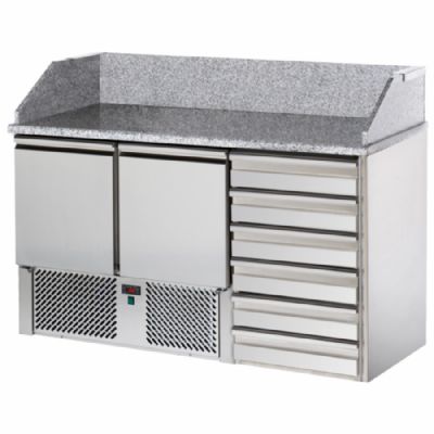 Table à pizza en inox 2 portes et 6 tiroirs neutres GN 1/1 format 600x400 mm Table à pizza en inox 2 portes et 6 tiroirs neutres GN 1/1 format 600x400 mm
