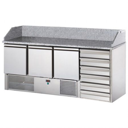 Meuble à Pizzas avec 3 portes GN 1/1 et 6 tiroirs neutres 600x400 mm - Virtus - CCZ0073