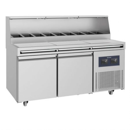 Saladette réfrigérée positive 2 portes pleines 46x66 cm, plan grilles, 9x GN 1/3 h=150 mm - WiFi - Virtus - CCZ0090/FN