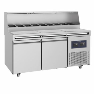 Table de pr�paration froide 2 portes inox avec 9x GN 1/3 h=150 mm temp�rature -2/+8�C