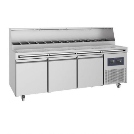 Meuble à Pizzas réfrigéré positif 3 portes pleines plan de travail et grilles, 12x GN 1/3 - Virtus - CCZ0091/FN