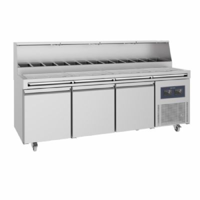 Table de préparation froide 3 portes inox avec 12x GN 1/3 h=150 mm Table de préparation froide 3 portes inox avec 12x GN 1/3 h=150 mm