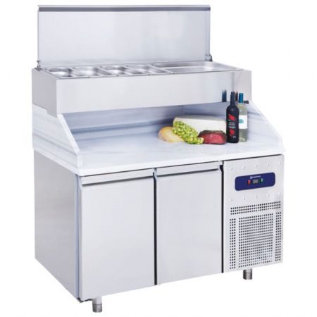 Meuble à Pizzas Table avec 2 portes GN 1/1 et superstructure réfrigérée positif 7x GN 1/3 h=150 mm - Virtus - CCZ0103