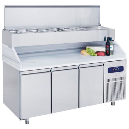 Meuble à Pizzas avec 3 portes GN 1/1 et superstructure réfrigérée positif 10x GN 1/3 h=150 mm - Virtus - CCZ0104