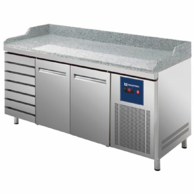 Table à pizza inox 2 portes 600x400 mm et 7 tiroirs froid ventilé 0/+8°C Table à pizza inox 2 portes 600x400 mm et 7 tiroirs froid ventilé 0/+8°C