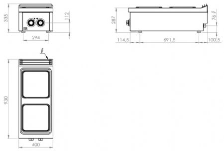 Fourneau de table professionnel électrique avec 2 plaques 4 kW - 400x930x335 mm