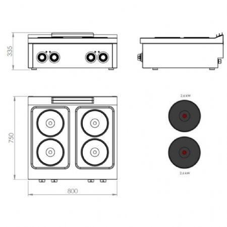 Cuisinière 4 feux Triphasé 10,4 kW - Hr Fainca - CE4P750S